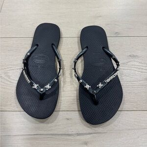 Havaianas Black Skull Stud Flip Flops Size 37/38